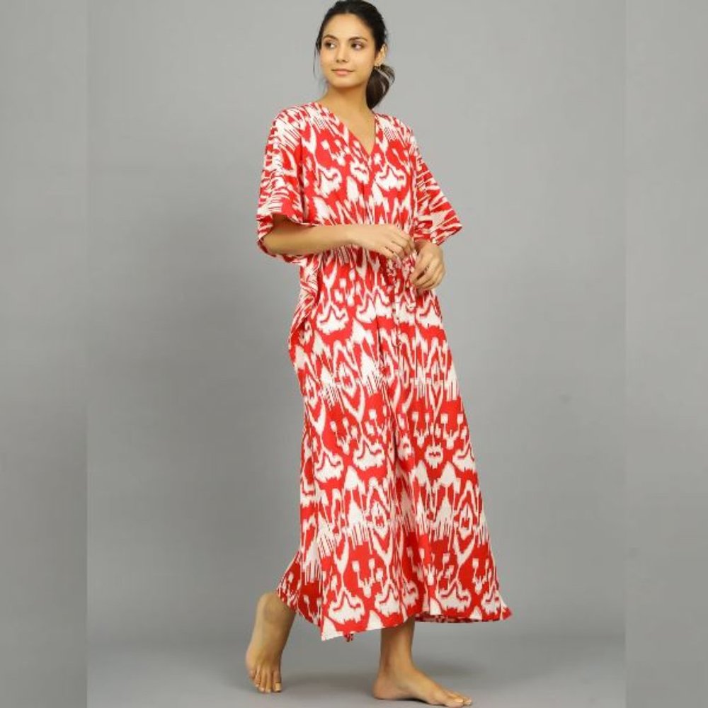 New Collection For Indian Handprint Cotton Caftan For Beach Wear Cover Up Long - Picture 4 of 6